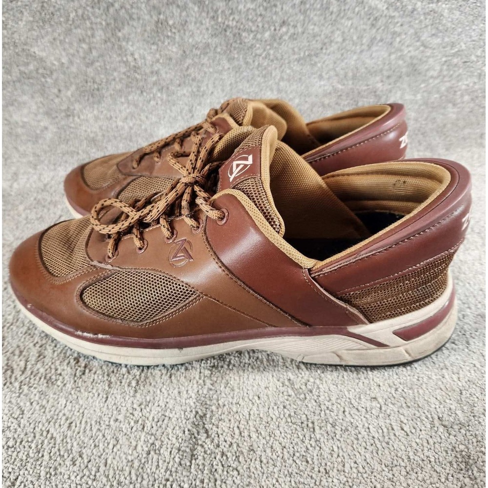 Zeba Hands Free Walking Shoes Brown Leather Mesh Slip On Sneakers Mens 13